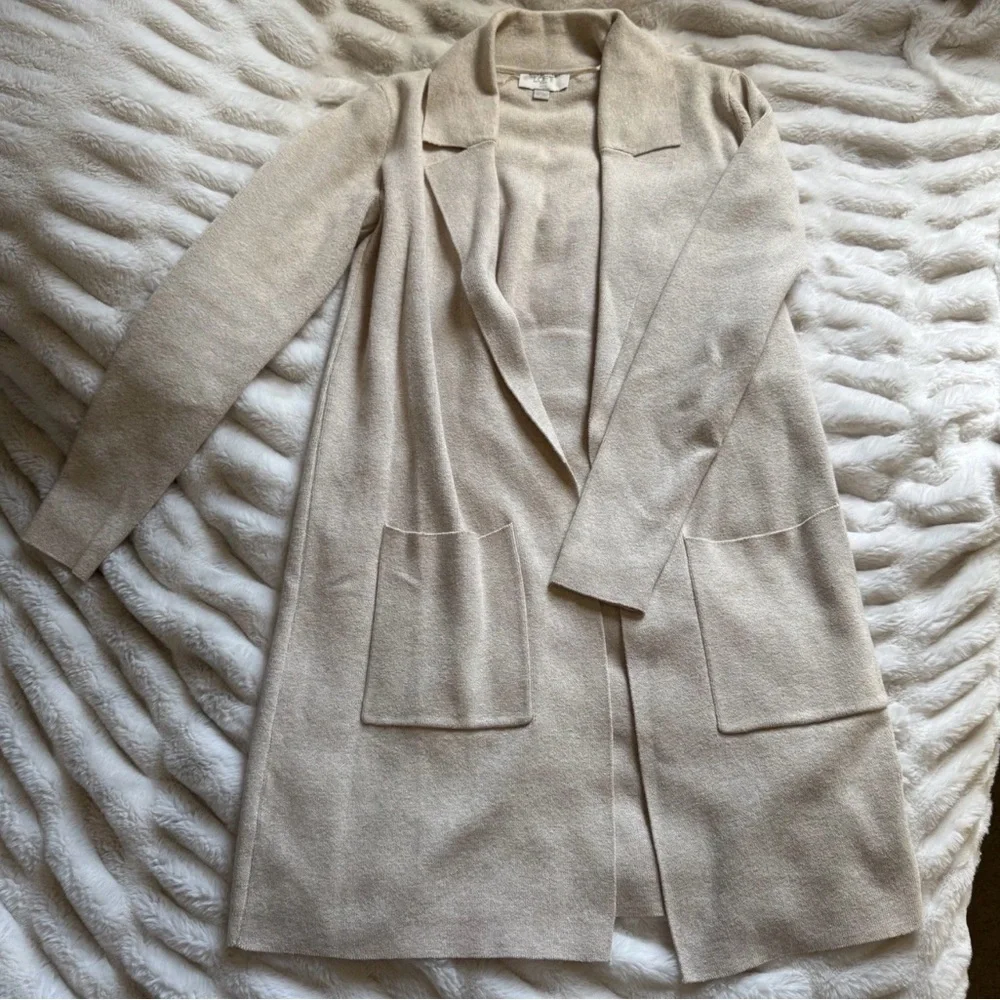 Loft Cardigan Sweater Women Cream Petite XXS Long Sleeve Open Front Pockets Soft - Picture 1 of 4